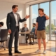 A professional office scene in warm summer light, where a confident manager in a crisp suit stands giving instructions to a casually dressed young employee wearing shorts and a t-shirt. The employee looks slightly surprised. In the background, other workers in business attire are at their desks. The setting is a modern Austrian office with large windows showing bright sunny weather outside. Editorial illustration style, clean and realistic with a touch of humor, warm color palette emphasizing the contrast between formal and casual summer clothing. No text.