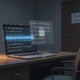 A professional, realistic illustration in a modern editorial style showing a dimly lit office at night. On a wooden desk sits an open laptop displaying an email inbox with a mix of business messages (subject lines about suppliers, invoices, and customer inquiries) and a few clearly private ones (marked subtly with family icons). A semi-transparent overlay of a locked padlock and faint privacy barrier hovers over the private emails, while business-related messages glow softly in blue. In the background, a closed office door with a "sick leave" sign and an empty chair convey absence. The color palette is cool blues, grays, and warm amber from a desk lamp, creating a tense yet balanced atmosphere between business necessity and data privacy. No text, logos, or people are visible. Cinematic lighting, clean composition, high detail.