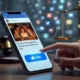 A realistic editorial illustration in a clean, modern style depicting a subtle social media scene: a glowing smartphone screen showing a Facebook-style post with a family celebration photo and an insulting comment below it. A woman's hand with manicured nails hovers over the blue "Like" thumbs-up button, which is highlighted but not yet clicked. The background shows faint, blurred courtroom elements like a gavel and legal scales merging into digital notification icons, symbolizing the gray area between online gestures and law. Cool blue and gray tones with sharp focus on the interaction, evoking tension and legal ambiguity without any text, logos, or captions. Cinematic lighting, high detail, editorial magazine aesthetic.